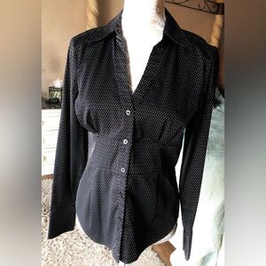 Express Black and Sliver Polka Dot Button Down Shirt